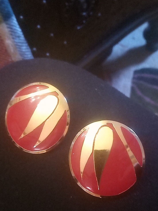 Jewelry - Gold and Red Enamel Dome Earrings - Women Jewelry